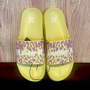 New Women’s Hurley Yellow and Purple Leopard Slide Sandals